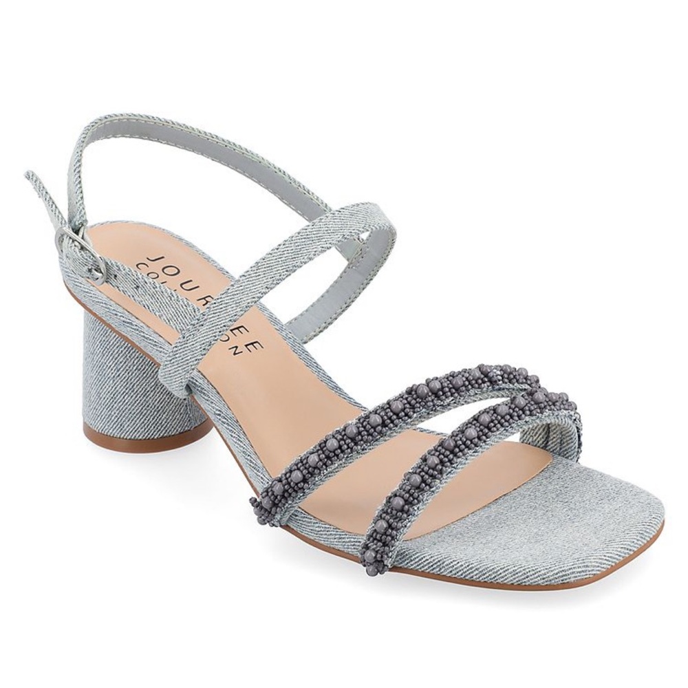 Journee Beaded Strap Heeled Sandals